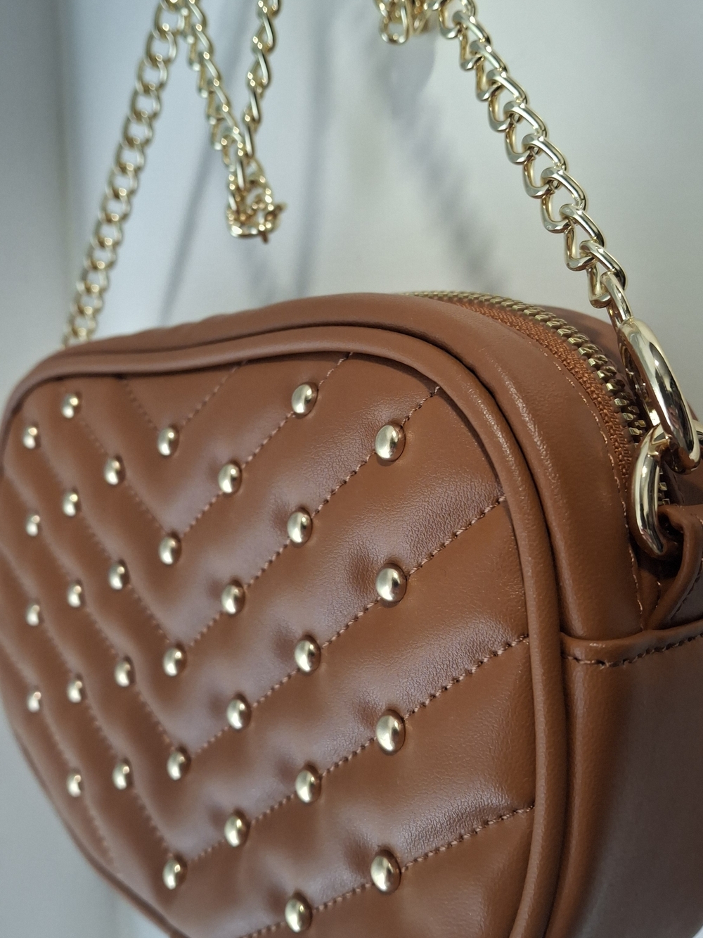 Women’s Quilted Studded Crossbody Bag - Brown
